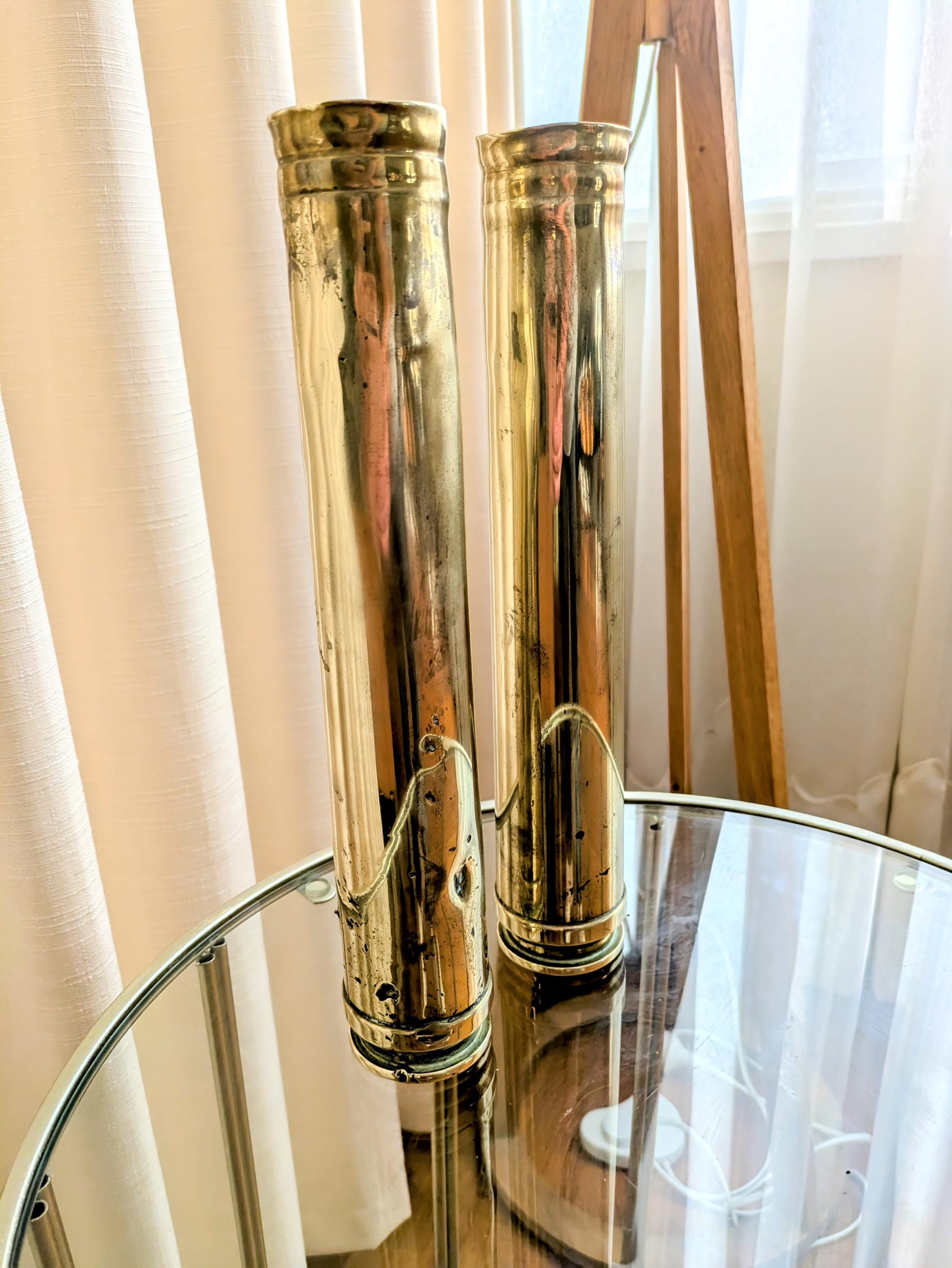 Trench art vases X 2. 1936 & 1936. Brass.