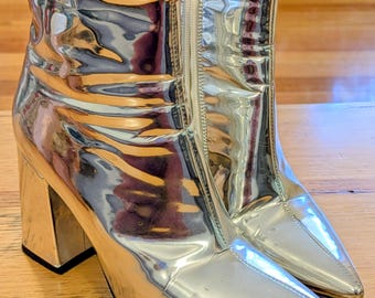 Silver Ankle Boots, Pointed Toe, High Heel, Size 6