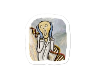 Pegatina de parodia de El Grito de Munch "La ciencia es arte" / El Grito de Edvard Munch