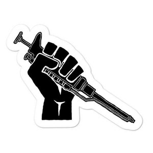 Puede incluir: Ilustración en blanco y negro de un puño en alto sosteniendo una pipeta, una herramienta de laboratorio utilizada para transferir pequeños volúmenes de líquido.