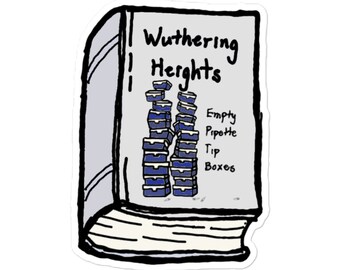 Pegatinas de libros clásicos con juegos de palabras sobre ciencia - Pegatinas de Cumbres borrascosas - Pilas de cajas de puntas de pipeta vacías - Vida de laboratorio - Emily Bronte