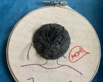 Quarantine Mom messy bun hand embroidery hoop art Good Hair Day Women