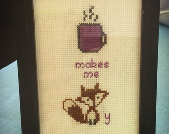 Cross Stitch Pattern, "Coffee makes me Foxy," Digital File Download