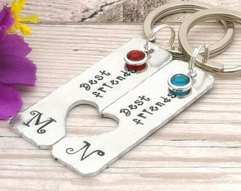 Personalised Best Friend Keyring Gift, Initials & Birthstone Crystals, Friendship Gift, Matching Best Friend Gift, Birthday Gift For Friend