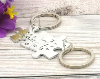 Personalised Couples Gift, Puzzle Piece Keyring, Date & Name Keyrings, Chrismas Gift For Her, Matching Couples Keyring Set, Anniversary Gift