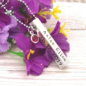 Personalised New Mum Necklace With Birthstone Crystal, New Baby Name, Birthdate, Time & Weight, Jewellery For New Mummy, Mum Birthday Gift image 4