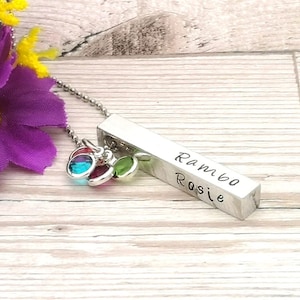 Personalised Four Name Necklace With Birthstone Crystals, Children Name Necklace, Family Necklace, Mum Birthday Gift, Multiple Name Necklace