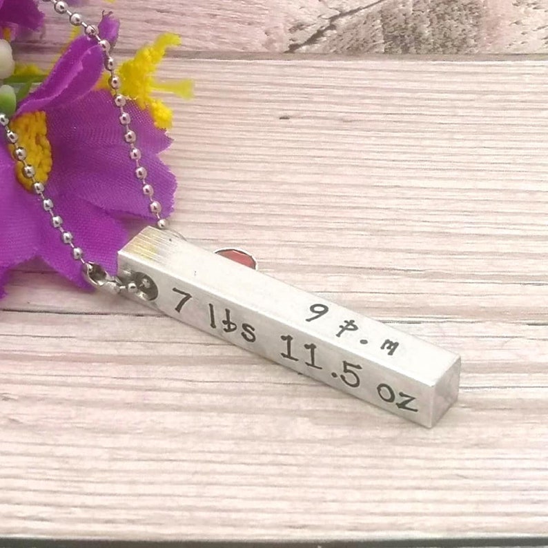 Personalised New Mum Necklace With Birthstone Crystal, New Baby Name, Birthdate, Time & Weight, Jewellery For New Mummy, Mum Birthday Gift image 3