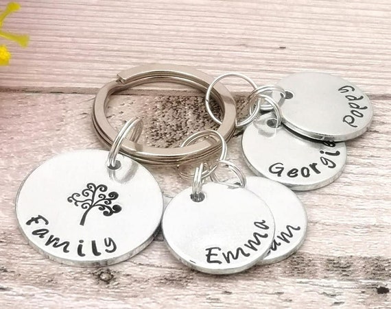 Personalised Family Tree Keyring, Family Tree Gift, Name Keychain