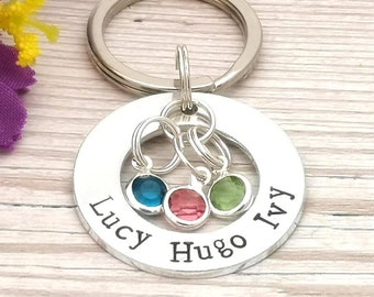 Personalised Birthstone Keyring | Birthstone Gift | Washer Keychain | Name Gift | Family Keyring | Gift For Men | Birthday For Him | Mum Her