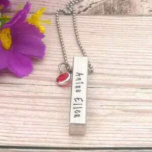 Personalised New Mum Necklace With Birthstone Crystal, New Baby Name, Birthdate, Time & Weight, Jewellery For New Mummy, Mum Birthday Gift image 2