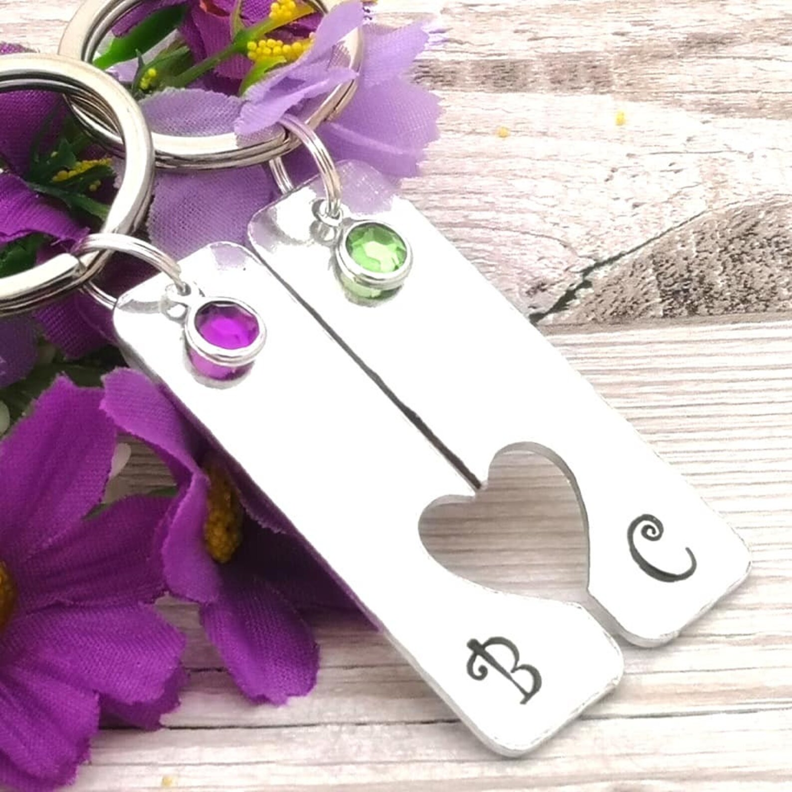 Personalised Couples Keyring Pair With Birthstone Crystal Etsy