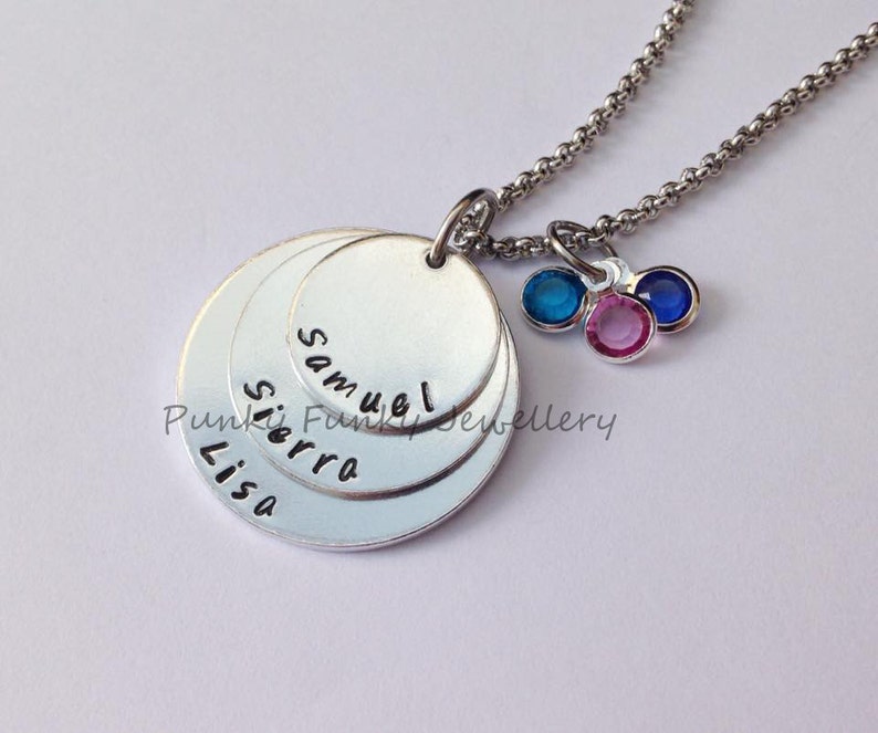 Mum gift Personalised birthstone necklace stacked pendant Children/'s name necklace Mother/'s Day Gift birthstone crystals