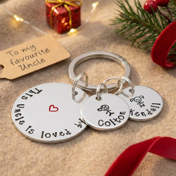 Uncle Personalised Keyring Gift For Uncle, Uncle Birthday, Personalised Keyring, Fathers Day Gift, New  Uncle Gift, Uncle Keyring, Handstamped Keyring, Custom Keychain UK