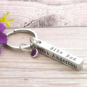 Personalised New Baby Birth Details Keyring With Birthstone Crystal | Birth Announcement | Custom Gift For New Mum And Dad | New Grandparent