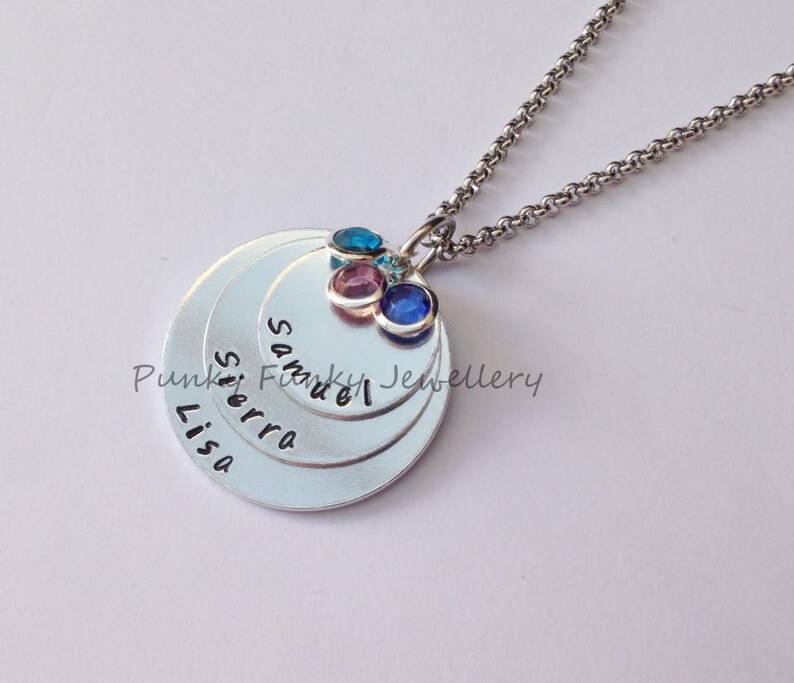Mum gift Personalised birthstone necklace stacked pendant Children/'s name necklace Mother/'s Day Gift birthstone crystals