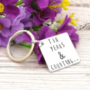 Tin Years & Counting Keyring – 10th Anniversary Aluminium Keepsake