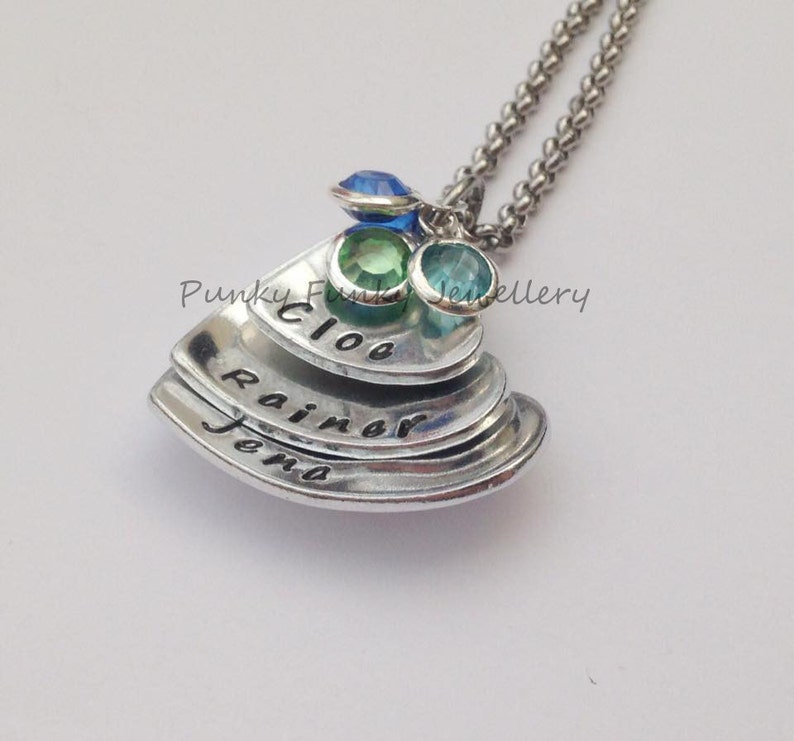 birthday month gift Mothers Day name pendant Birthstone heart necklace Mother of three Gift from children personalised necklace