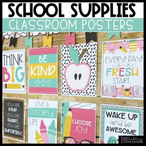 School Supplies Classroom Posters, Easy and Modern Classroom Decorations, Text Editable Posters