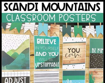 Scandi Mountains Classroom Posters, Easy and Modern Classroom Decorations, Text Editable Posters