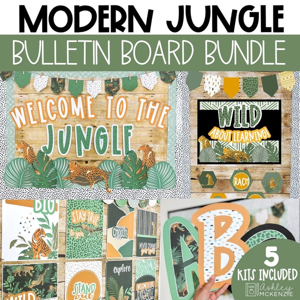 Modern Jungle Back to School Classroom Decor, Bulletin Board Kit, Classroom Posters, A-Z Letters, Door Decor, Easy Classroom Decorations