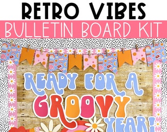 Retro Back to School and End of Year Bulletin Board Kit, Retro Vibes Theme, Easy and Modern Classroom Decorations