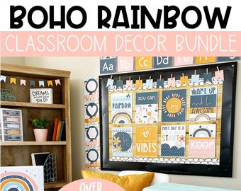 Boho Rainbow Classroom Decor Bundle, Easy and Modern Classroom Decorations