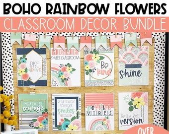 Boho-Regenbogenblumen-Klassenzimmerdeko-Set, einfache und moderne Klassenzimmerdekorationen