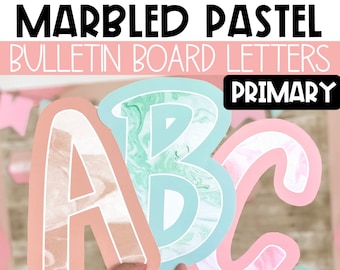 Marbled Pastel Classroom Decor, Primary Font A-Z Bulletin Board Letters, Punctuation, and Numbers, Easy Back to School Classroom Decorations