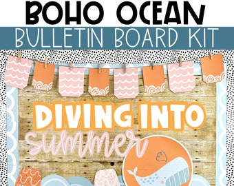 Boho Ocean Back to School and End of Year Bulletin Board Kit, Easy and Modern Classroom Decorations