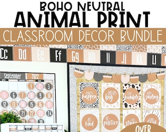 Boho Neutral Animal Print Classroom Decor Bundle, Easy and Modern Classroom Decorations