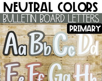 Neutral Colors Primary Font A-Z Bulletin Board Letters, Punctuation, and Numbers, Easy and Modern Classroom Decorations