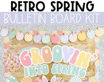 Retro Spring Bulletin Board Kit, Acrostic Poem, Pastel Spring Theme, Easy Seasonal Classroom Decorations