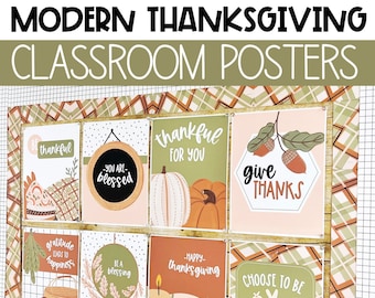 Modern Thanksgiving Classroom Posters, November Theme, Easy Holiday Classroom Decorations