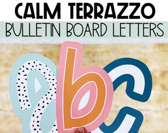 Calm Terrazzo Classroom Decor, A-Z Bulletin Board Letters, Punctuation, and Numbers, Easy and Modern Classroom Decorations