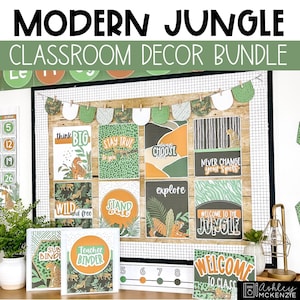 Modern Jungle Classroom Decor Bundle Calm Colors Nature Themed Bulletin Board Idea Editable Classroom Decor Elementary Teacher Decorations