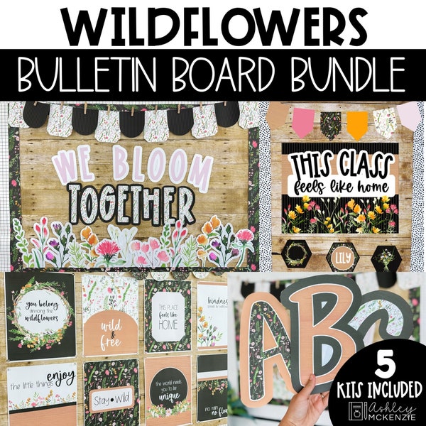 Wildflowers Back to School Classroom Decor, Bulletin Board Kit, Classroom Posters, A-Z Letters, Door Decor, Easy Classroom Decorations