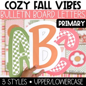 May include: Three large, colourful letters, A, B, and C, with a checkered pattern. The letters are cut out and ready to be used for a bulletin board. The letters are in primary colours and have an autumn theme. The text "PRIMARY" is visible at the top of the image.
