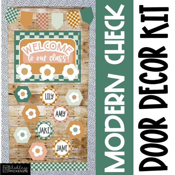 Modern Checkered Classroom Door Decor Kit, Back to School, Easy and Modern Classroom Decorations