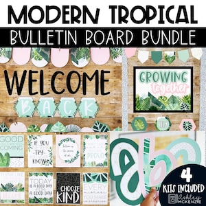 Modern Tropical Bulletin Board Bundle Nature Themed Classroom Decor Editable Posters Back to School Door Decor A-Z Bulletin Board Letters