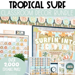 Beach Classroom Bundle Calm Colors Classroom Decor Beach Themed Classroom Decor Back to School Bulletin Board Tropical Classroom Theme