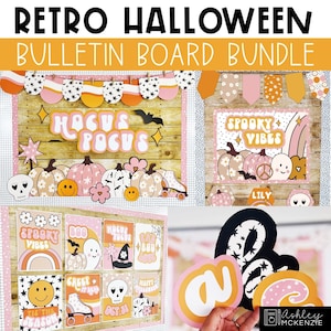 Retro Halloween Classroom Decor, Bulletin Board Kit, Classroom Posters, Door Decor, Bulletin Board Letters, Easy Holiday Decorations