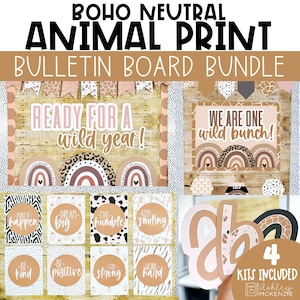 Animal Print Classroom Decor Boho Back to School Bulletin Board Editable Class Posters Safari Door Decor Animal Print Bulletin Board Letters