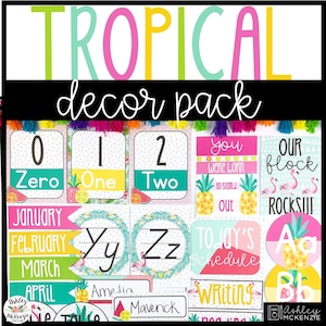 Tropical Flamingo Classroom Decor Bundle, Easy and Modern Classroom Decorations