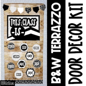 Black and White Terrazzo Classroom Door Decor Kit, Back to School, Easy and Modern Classroom Decorations