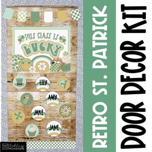 Retro St. Patrick&#39;s Day Door Decor Kit, Spring Decorations, March Door Decor, Easy Seasonal Classroom Decorations, St. Patrick&#39;s Day Borders
