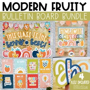 Modern Fruity Back to School Classroom Decor, Bulletin Board Kit, Classroom Posters, A-Z Letters, Door Decor, Easy Classroom Decorations