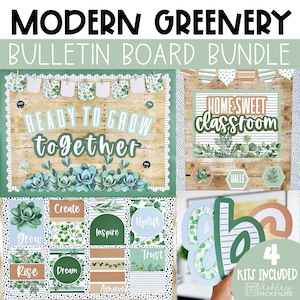 Modern Greenery Back to School Classroom Decor, Bulletin Board Kit, Classroom Posters, A-Z Letters, Door Decor, Easy Classroom Decorations
