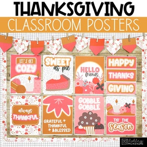 Gemütliches Thanksgiving-Klassenzimmer Poster, Herbst-Klassen-Dekor, einfache Feiertags-Klassenzimmerdekoration, Text-bearbeitbare Poster