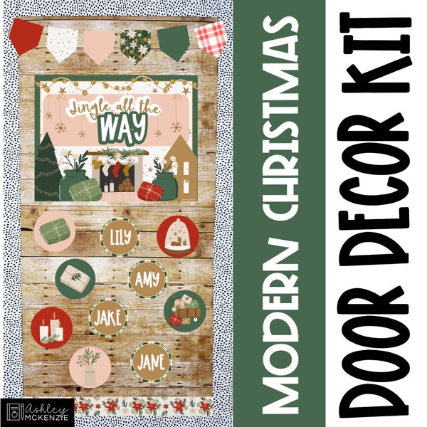 Modern Christmas Classroom Door Decor Kit, Holiday Season Decorations, Easy Seasonal Classroom Decorations